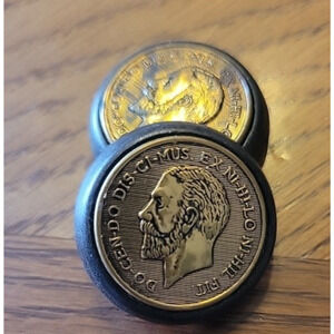 2 Antique George V Brass Tin Button "Docendo Discimus Ex Nihilo Nihil Fit" Mason